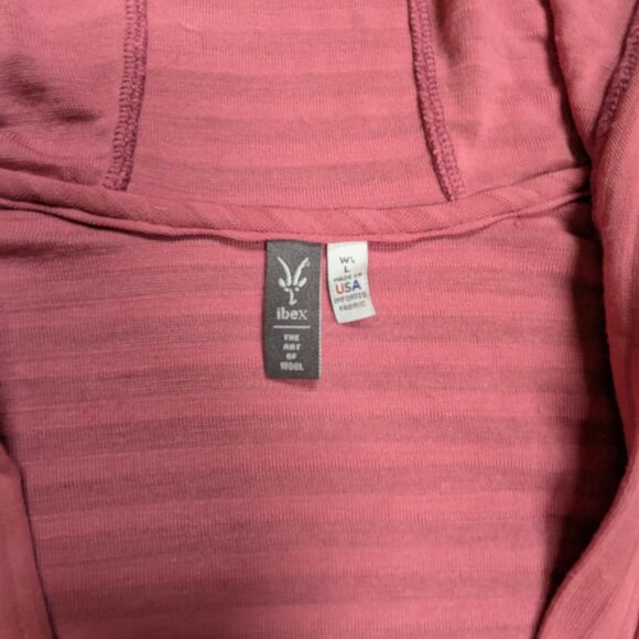 IBEX Hooded Long Sleeve Shirt Merino Wool Blend Women's Large Pink Shadow Stripe - Picture 3 of 12